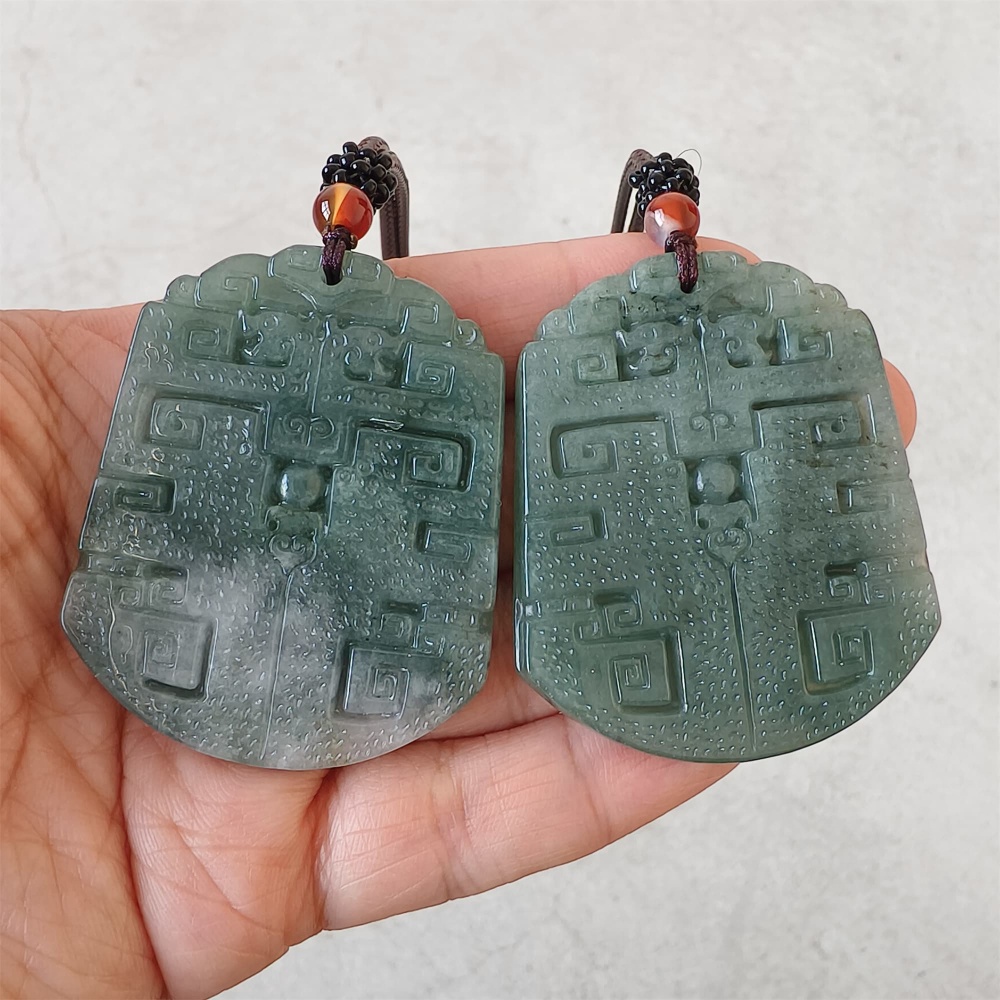 DDP | Natural Certificated Type A 53X43X5.4mm Green White Burmese Jadeite Trapezoid Antique-style Pendant ,DIY Jewelry Supplies