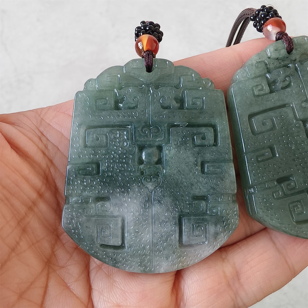 DDP | Natural Certificated Type A 53X43X5.4mm Green White Burmese Jadeite Trapezoid Antique-style Pendant ,DIY Jewelry Supplies