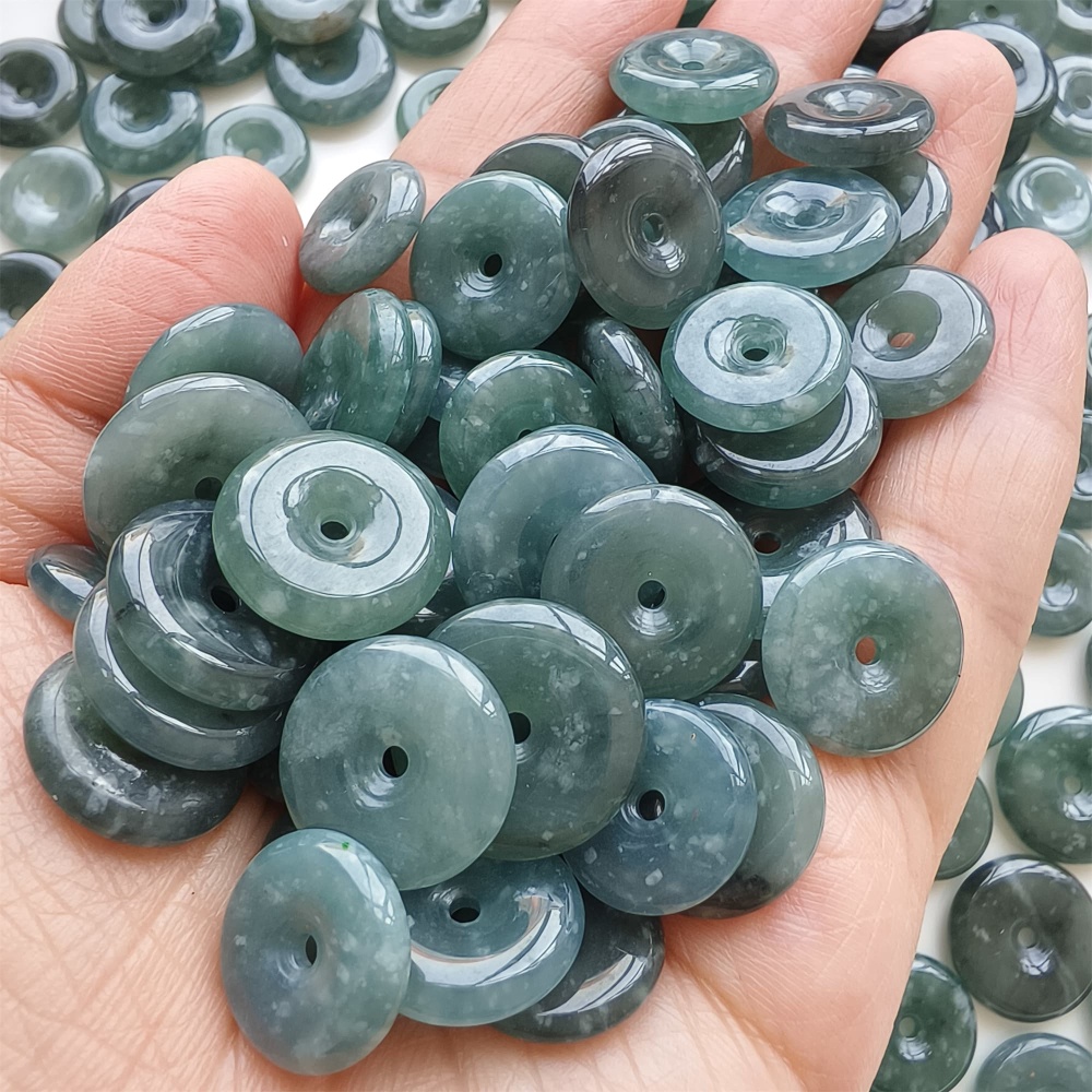 DDP | 10pcs 13.7-17.5X3.6mm Natural Certificated Type A Icy Waxy Blue Watery Guatemalan Jadeite Safety Buckle Beads,Coin Beads,DIY Jewelry Supplies