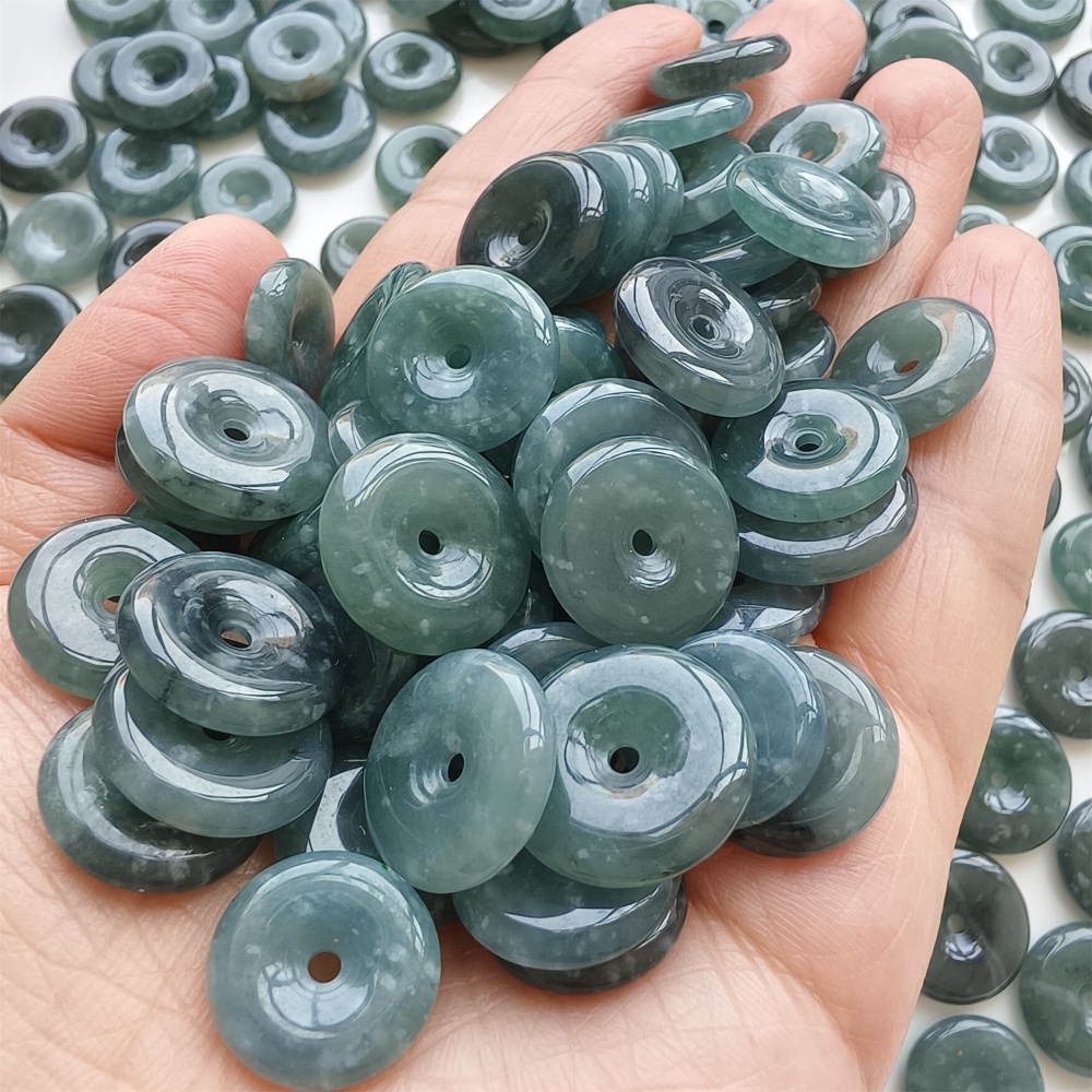 DDP | 10pcs 13.7-17.5X3.6mm Natural Certificated Type A Icy Waxy Blue Watery Guatemalan Jadeite Safety Buckle Beads,Coin Beads,DIY Jewelry Supplies
