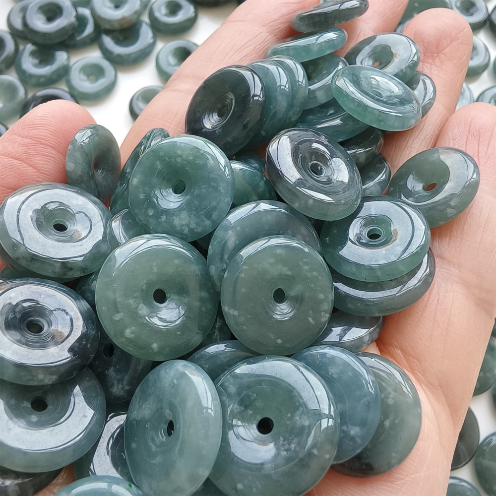 DDP | 10pcs 13.7-17.5X3.6mm Natural Certificated Type A Icy Waxy Blue Watery Guatemalan Jadeite Safety Buckle Beads,Coin Beads,DIY Jewelry Supplies