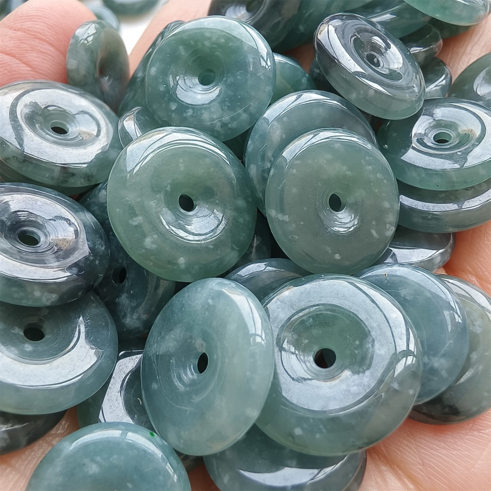 DDP | 10pcs 13.7-17.5X3.6mm Natural Certificated Type A Icy Waxy Blue Watery Guatemalan Jadeite Safety Buckle Beads,Coin Beads,DIY Jewelry Supplies