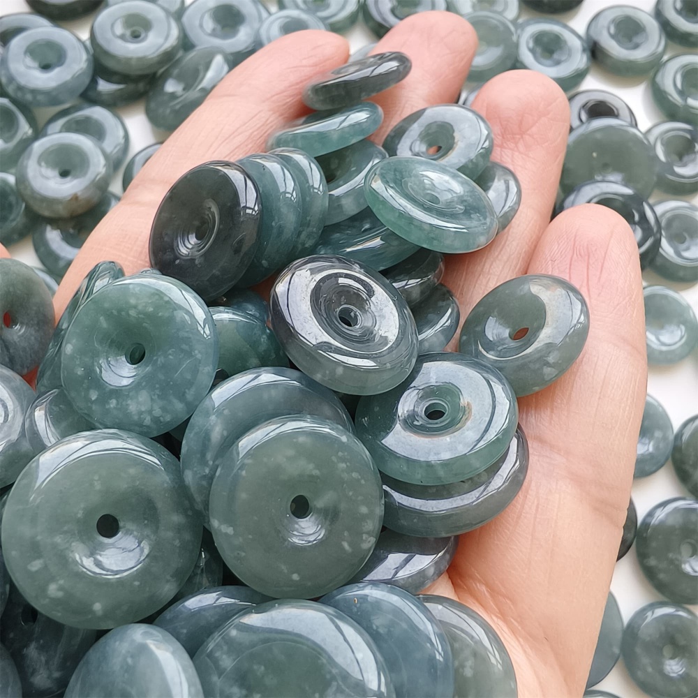 DDP | 10pcs 13.7-17.5X3.6mm Natural Certificated Type A Icy Waxy Blue Watery Guatemalan Jadeite Safety Buckle Beads,Coin Beads,DIY Jewelry Supplies