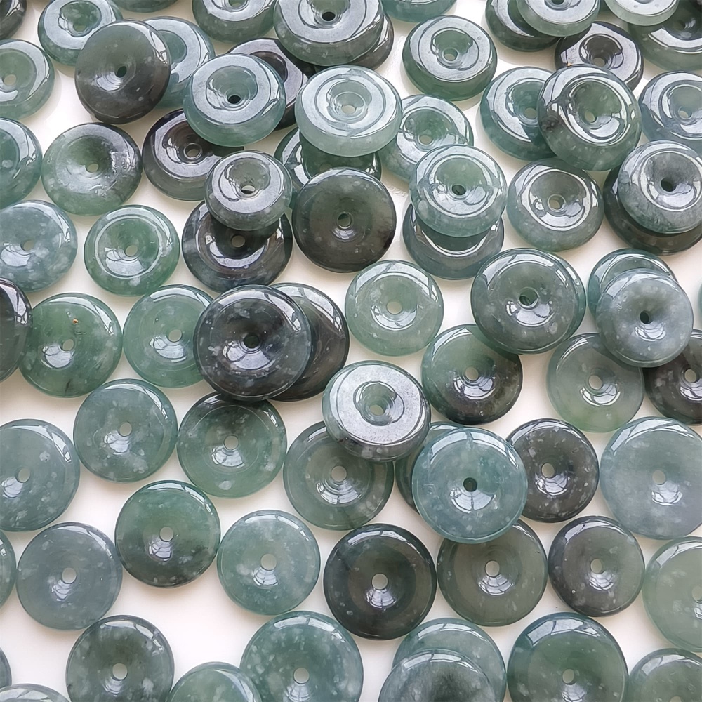 DDP | 10pcs 13.7-17.5X3.6mm Natural Certificated Type A Icy Waxy Blue Watery Guatemalan Jadeite Safety Buckle Beads,Coin Beads,DIY Jewelry Supplies