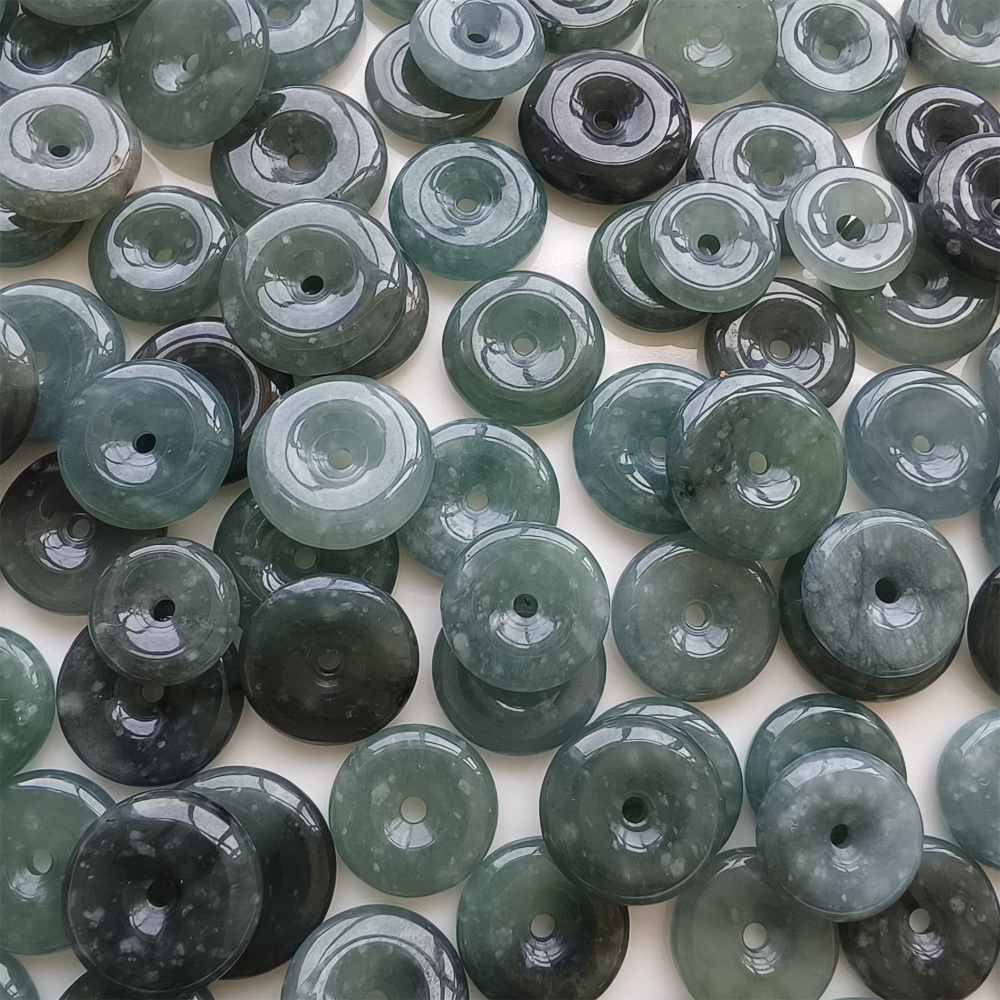 DDP | 10pcs 13.7-17.5X3.6mm Natural Certificated Type A Icy Waxy Blue Watery Guatemalan Jadeite Safety Buckle Beads,Coin Beads,DIY Jewelry Supplies