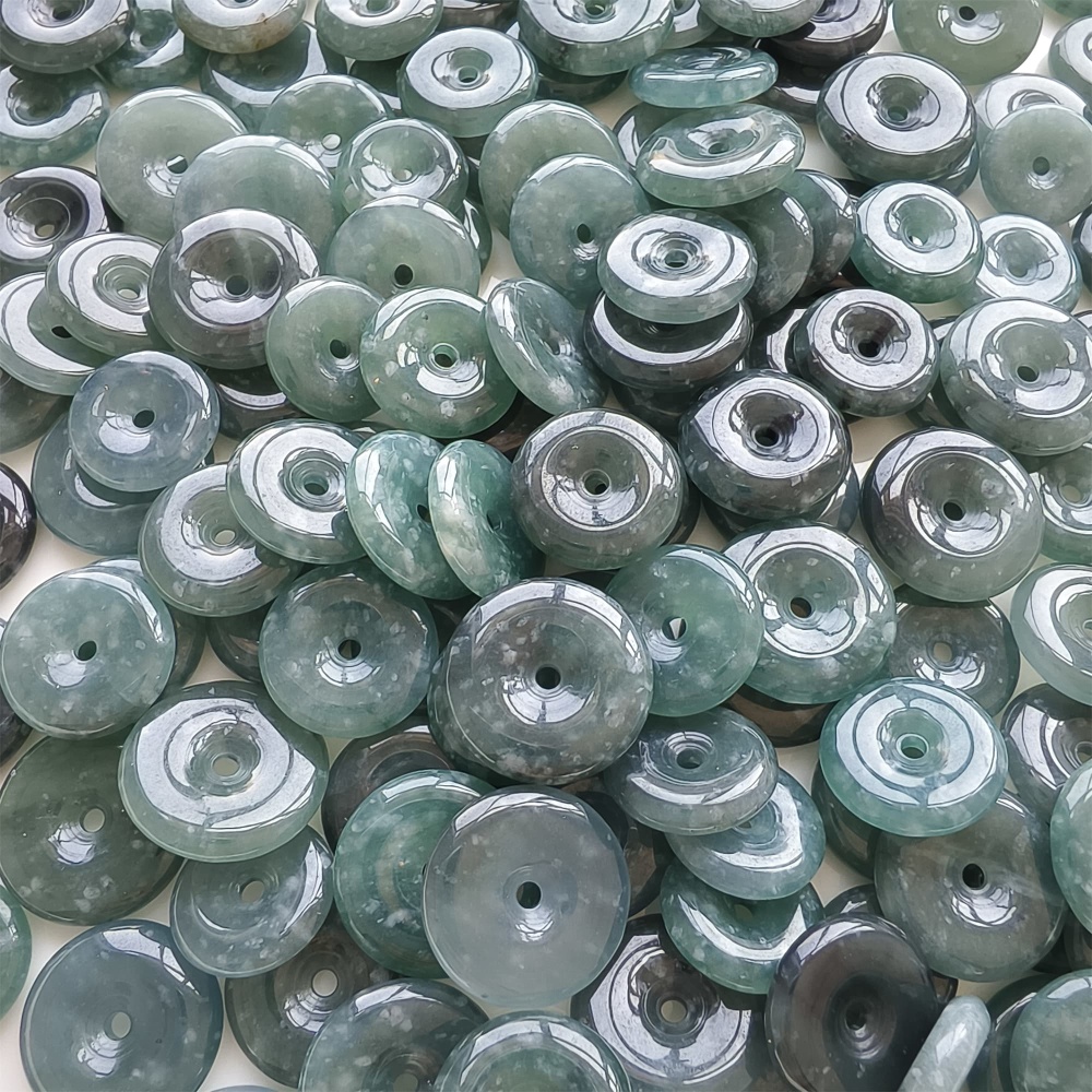 DDP | 10pcs 13.7-17.5X3.6mm Natural Certificated Type A Icy Waxy Blue Watery Guatemalan Jadeite Safety Buckle Beads,Coin Beads,DIY Jewelry Supplies