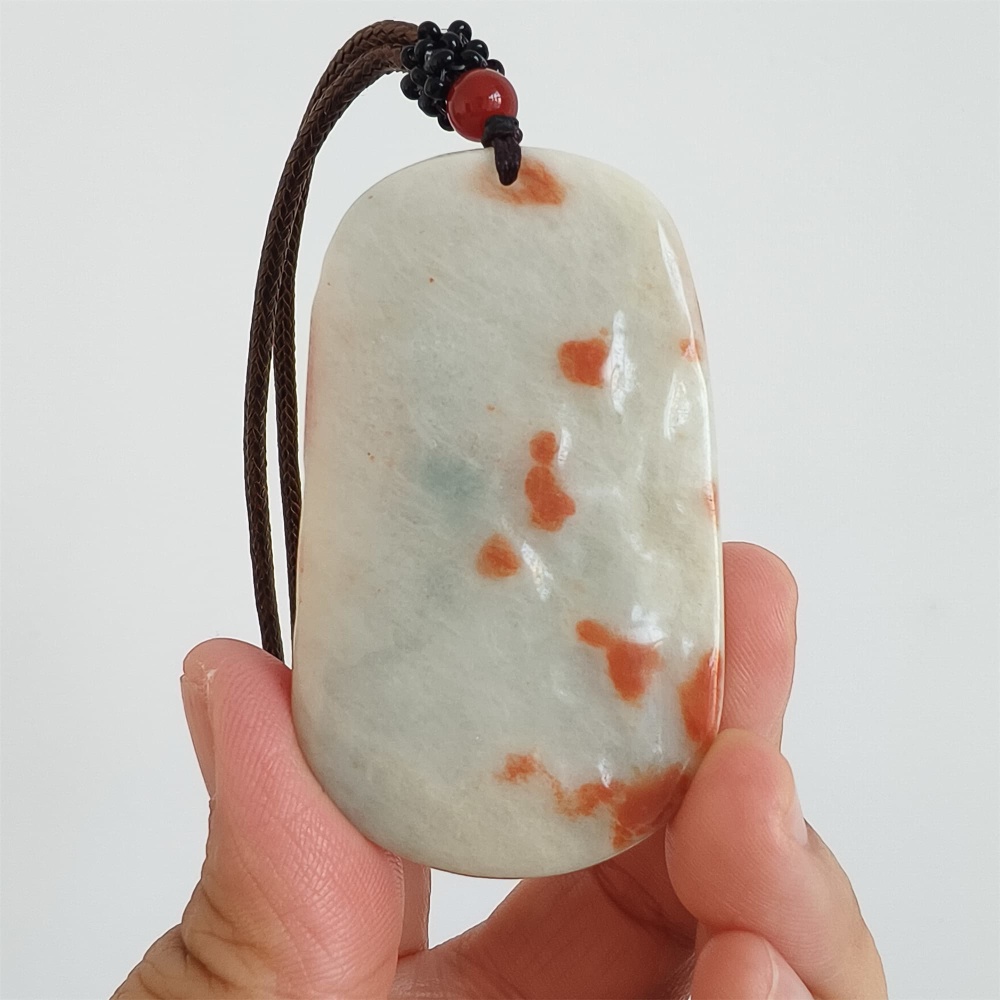 DDP | 61X36X12mm Natural Certificated Red Color Heated Burmese Jadeite Rectangle Pendant With Fish And Lotus Leaf Dragonfly Carved,DIY Jewelry Supplies