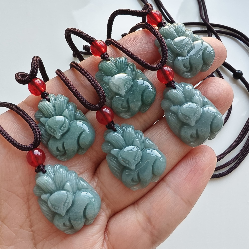 DDP | 23.4X17.3X5.6mm Natural Certificated Type A Blue Guatemalan Jadeite Nine Tailed Fox Pendant,Blue Jadeite Pendant,DIY Jewelry Supplies