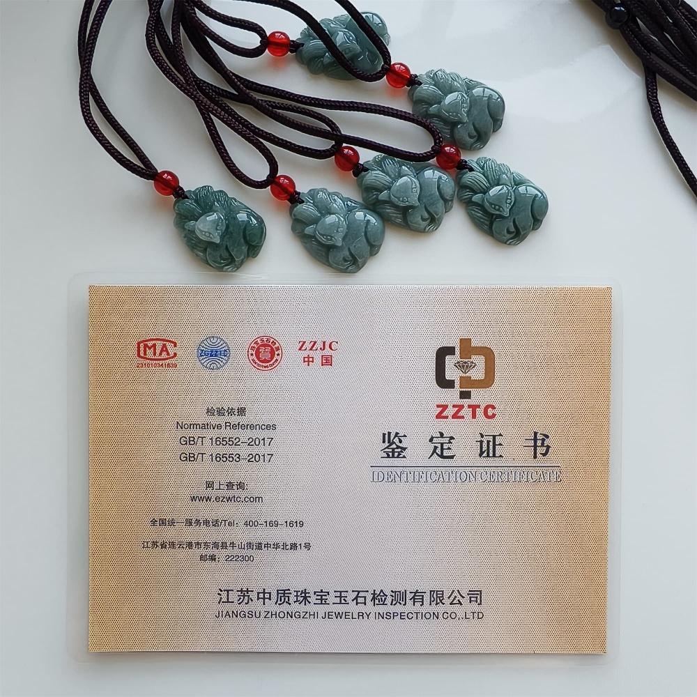 DDP | 23.4X17.3X5.6mm Natural Certificated Type A Blue Guatemalan Jadeite Nine Tailed Fox Pendant,Blue Jadeite Pendant,DIY Jewelry Supplies
