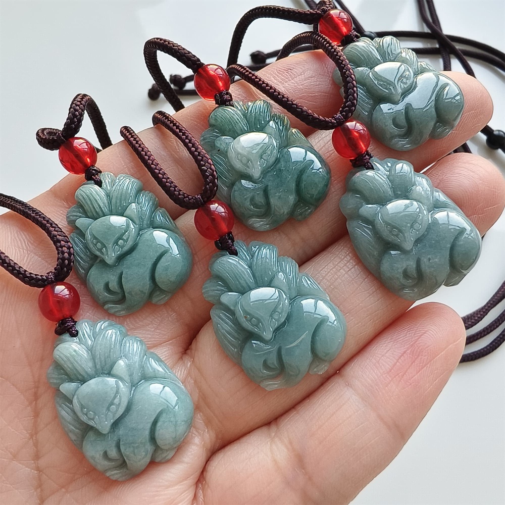DDP | 23.4X17.3X5.6mm Natural Certificated Type A Blue Guatemalan Jadeite Nine Tailed Fox Pendant,Blue Jadeite Pendant,DIY Jewelry Supplies