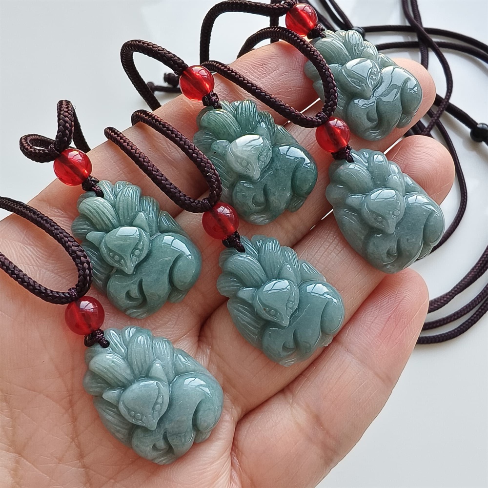 DDP | 23.4X17.3X5.6mm Natural Certificated Type A Blue Guatemalan Jadeite Nine Tailed Fox Pendant,Blue Jadeite Pendant,DIY Jewelry Supplies