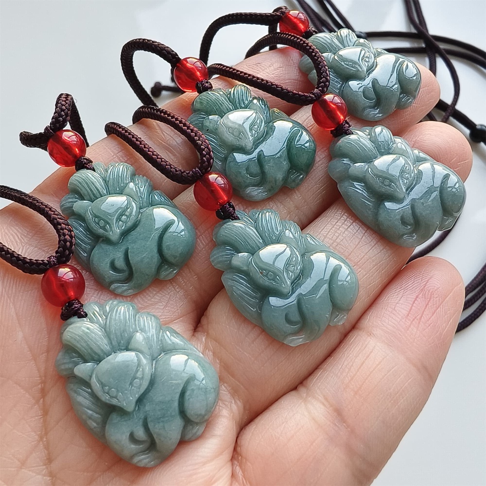DDP | 23.4X17.3X5.6mm Natural Certificated Type A Blue Guatemalan Jadeite Nine Tailed Fox Pendant,Blue Jadeite Pendant,DIY Jewelry Supplies