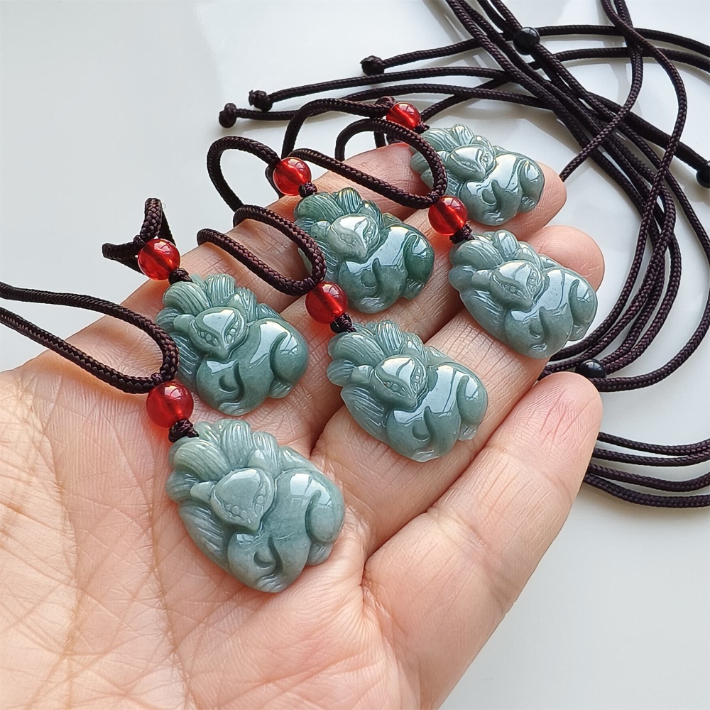 DDP | 23.4X17.3X5.6mm Natural Certificated Type A Blue Guatemalan Jadeite Nine Tailed Fox Pendant,Blue Jadeite Pendant,DIY Jewelry Supplies