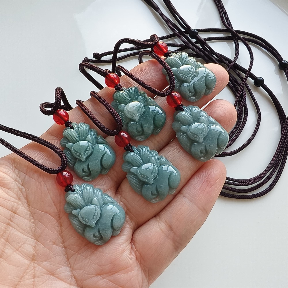 DDP | 23.4X17.3X5.6mm Natural Certificated Type A Blue Guatemalan Jadeite Nine Tailed Fox Pendant,Blue Jadeite Pendant,DIY Jewelry Supplies