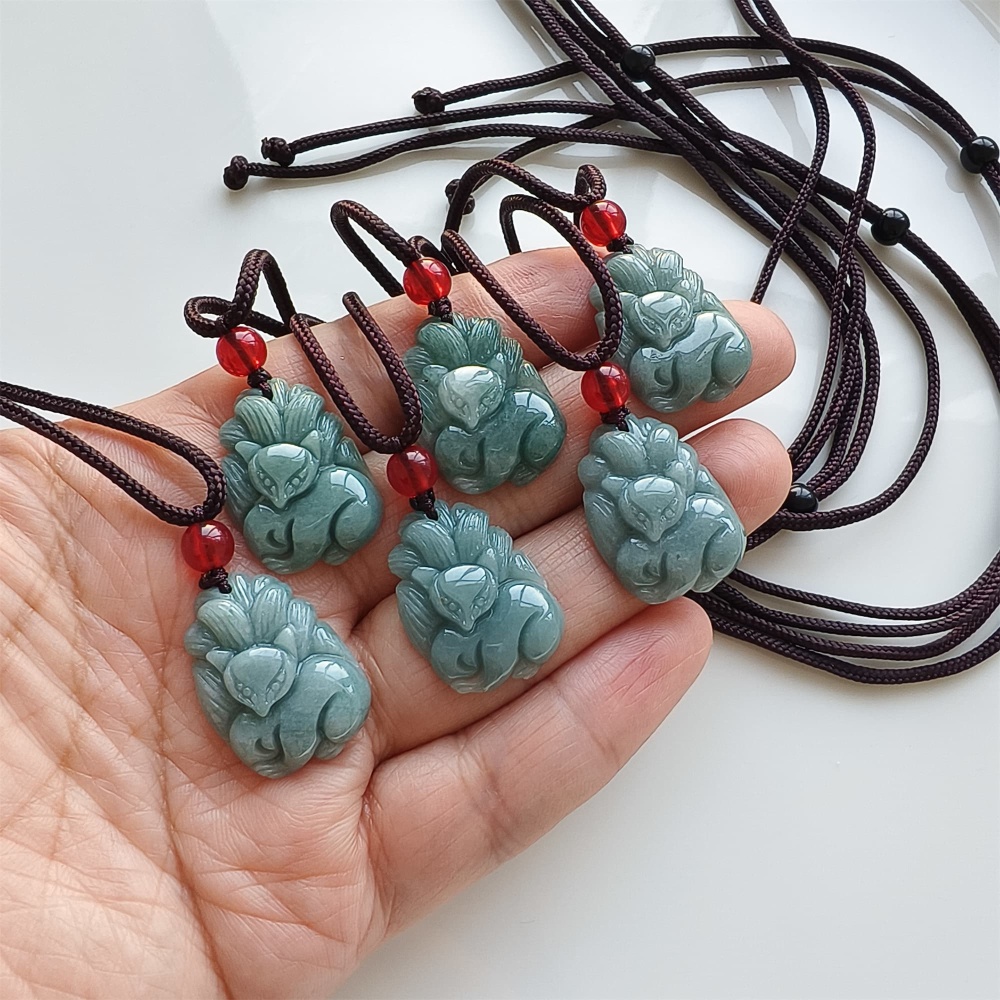DDP | 23.4X17.3X5.6mm Natural Certificated Type A Blue Guatemalan Jadeite Nine Tailed Fox Pendant,Blue Jadeite Pendant,DIY Jewelry Supplies