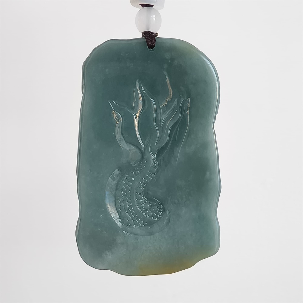 DDP | 57X35X10.3mm Unique Certificated Natural Hand Carved Yellow Color Heated Guatemalan Jadeite Rectangle Pendant With Dragon Carved,DIY Jewelry Supplies