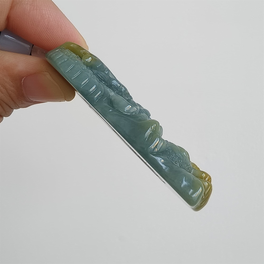 DDP | 57X35X10.3mm Unique Certificated Natural Hand Carved Yellow Color Heated Guatemalan Jadeite Rectangle Pendant With Dragon Carved,DIY Jewelry Supplies