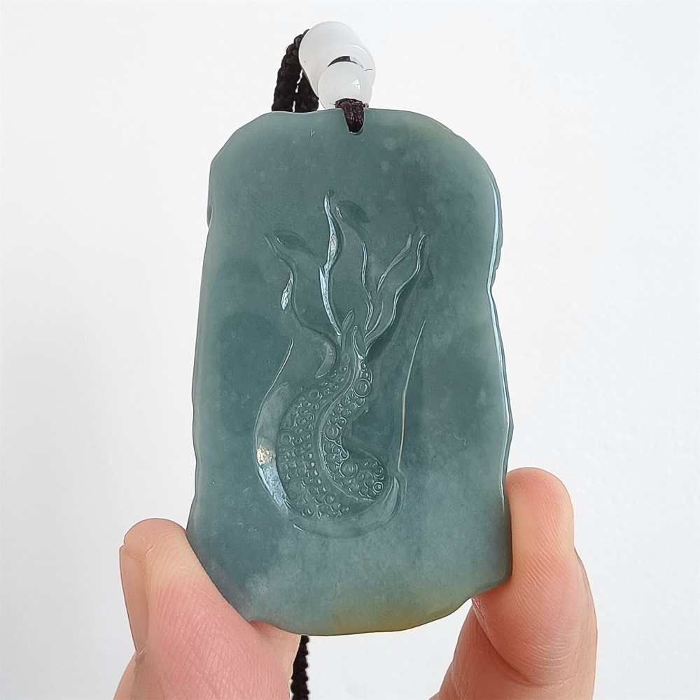 DDP | 57X35X10.3mm Unique Certificated Natural Hand Carved Yellow Color Heated Guatemalan Jadeite Rectangle Pendant With Dragon Carved,DIY Jewelry Supplies