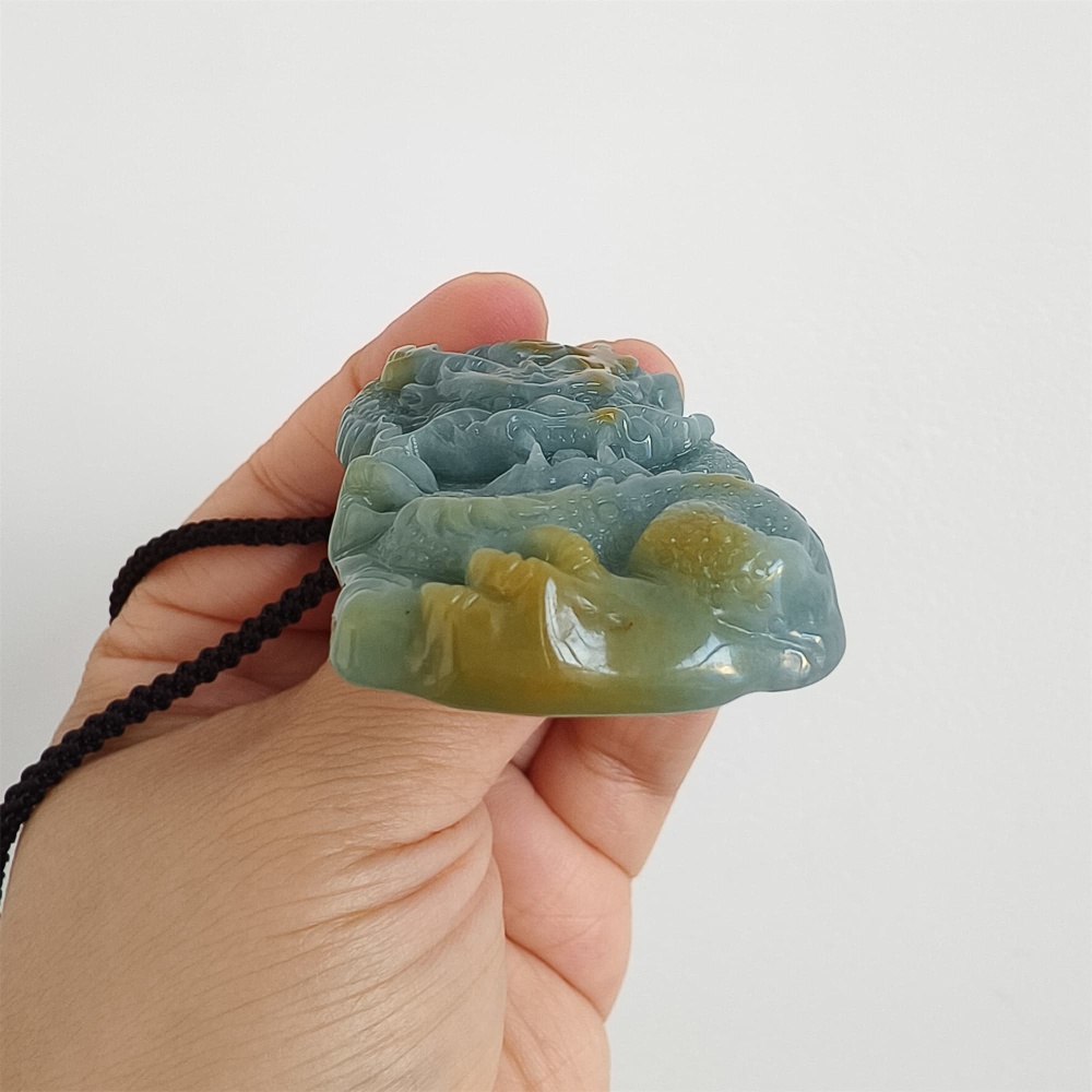 DDP | 57X35X10.3mm Unique Certificated Natural Hand Carved Yellow Color Heated Guatemalan Jadeite Rectangle Pendant With Dragon Carved,DIY Jewelry Supplies