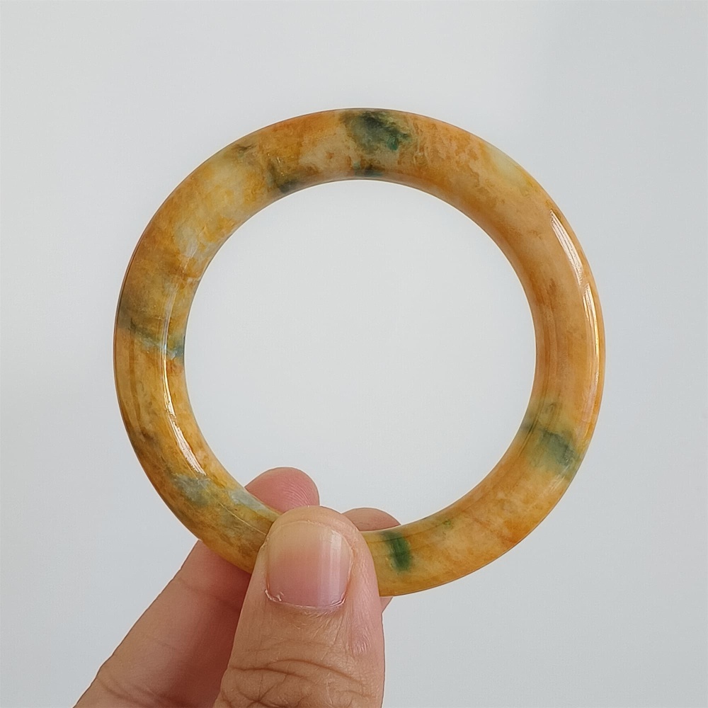 DDP | 52.4mm Certificated Dye Yellow Green Burmese Jadeite Round Band Bangle,Myanmar Jadeite Bangles,DIY Jewelry Supplies