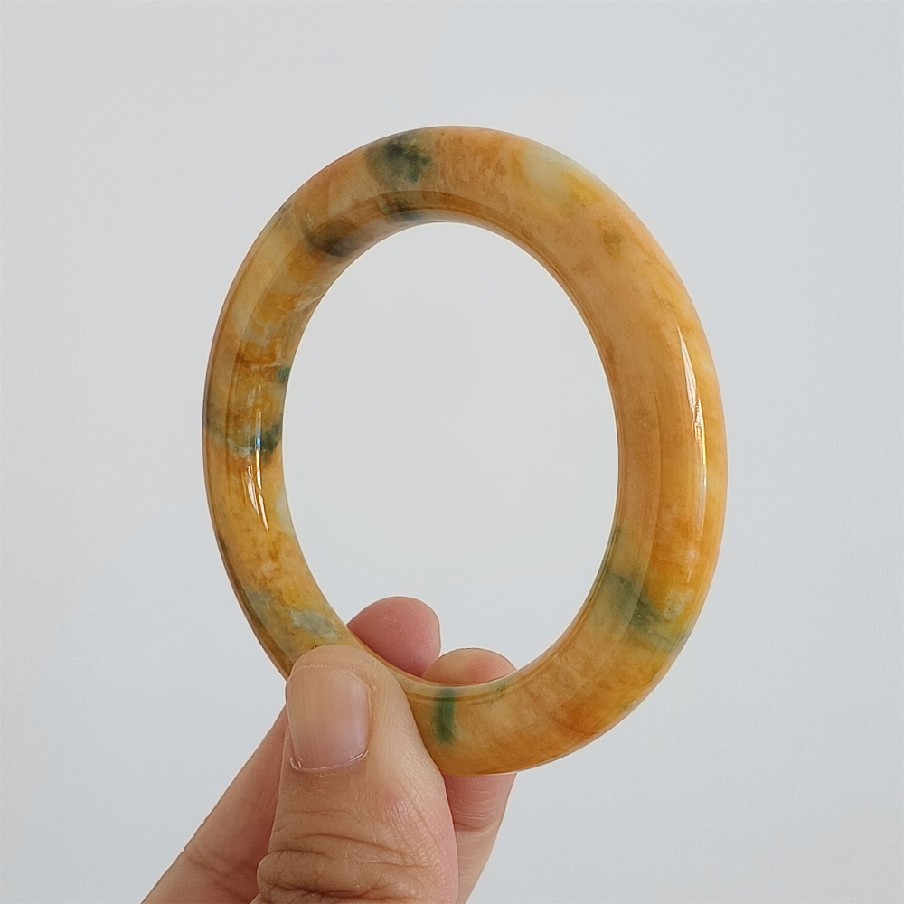DDP | 52.4mm Certificated Dye Yellow Green Burmese Jadeite Round Band Bangle,Myanmar Jadeite Bangles,DIY Jewelry Supplies