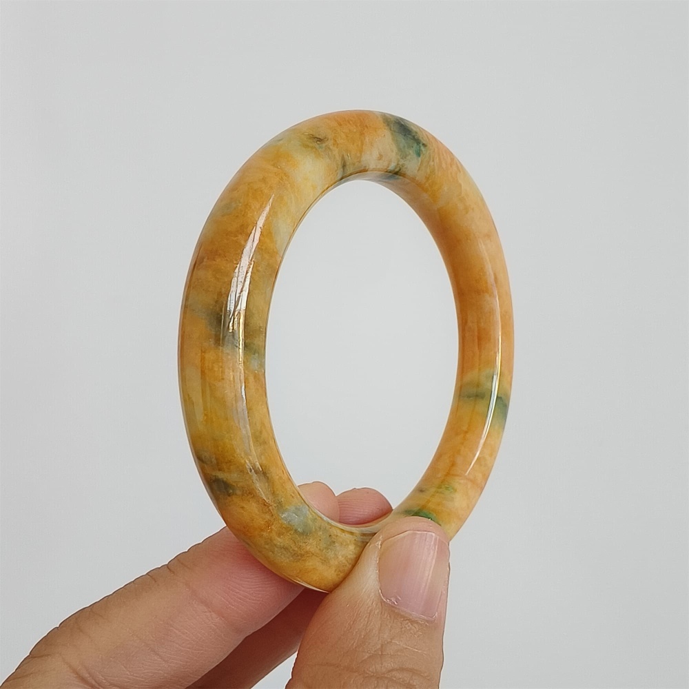 DDP | 52.4mm Certificated Dye Yellow Green Burmese Jadeite Round Band Bangle,Myanmar Jadeite Bangles,DIY Jewelry Supplies