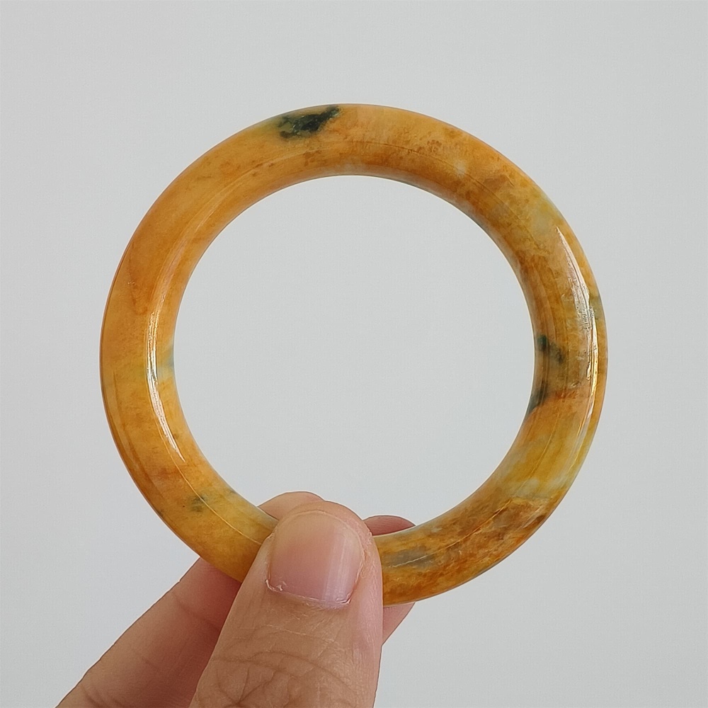 DDP | 52.4mm Certificated Dye Yellow Green Burmese Jadeite Round Band Bangle,Myanmar Jadeite Bangles,DIY Jewelry Supplies