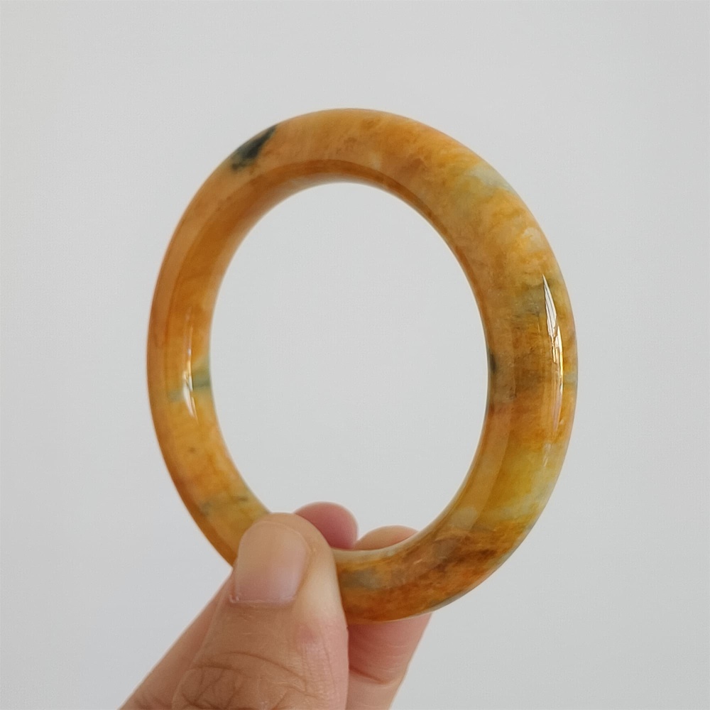 DDP | 52.4mm Certificated Dye Yellow Green Burmese Jadeite Round Band Bangle,Myanmar Jadeite Bangles,DIY Jewelry Supplies