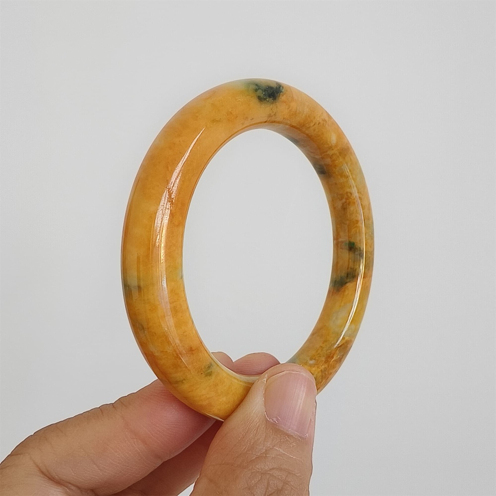 DDP | 52.4mm Certificated Dye Yellow Green Burmese Jadeite Round Band Bangle,Myanmar Jadeite Bangles,DIY Jewelry Supplies