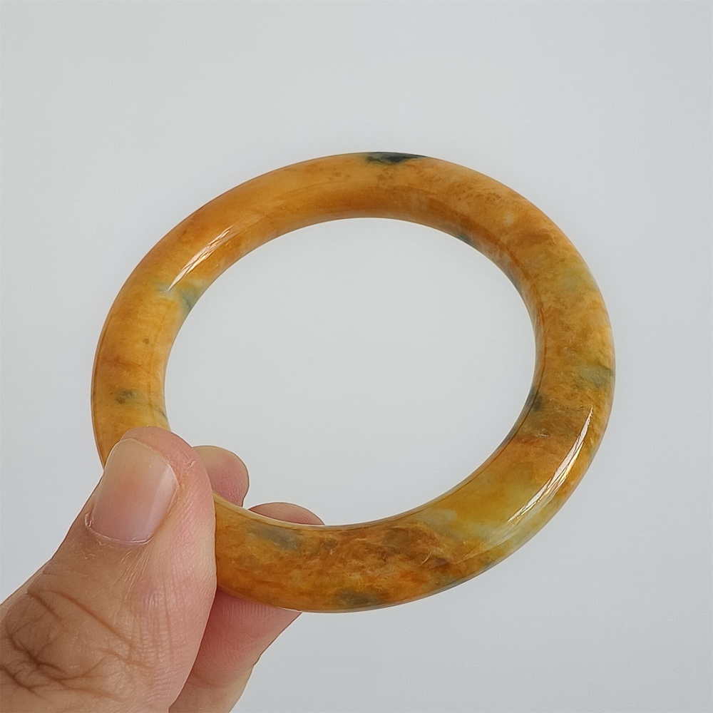 DDP | 52.4mm Certificated Dye Yellow Green Burmese Jadeite Round Band Bangle,Myanmar Jadeite Bangles,DIY Jewelry Supplies