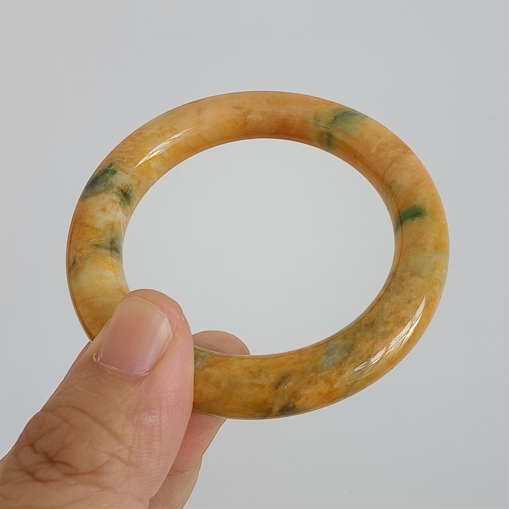DDP | 52.4mm Certificated Dye Yellow Green Burmese Jadeite Round Band Bangle,Myanmar Jadeite Bangles,DIY Jewelry Supplies
