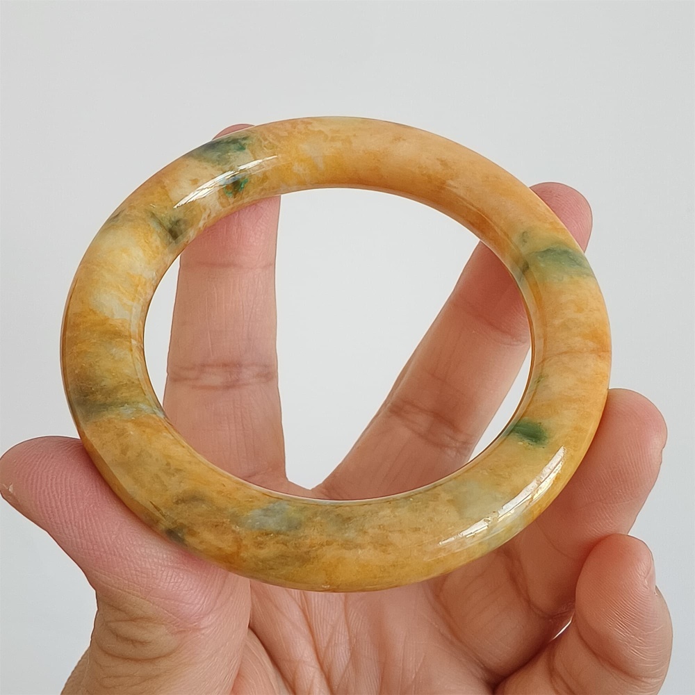 DDP | 52.4mm Certificated Dye Yellow Green Burmese Jadeite Round Band Bangle,Myanmar Jadeite Bangles,DIY Jewelry Supplies