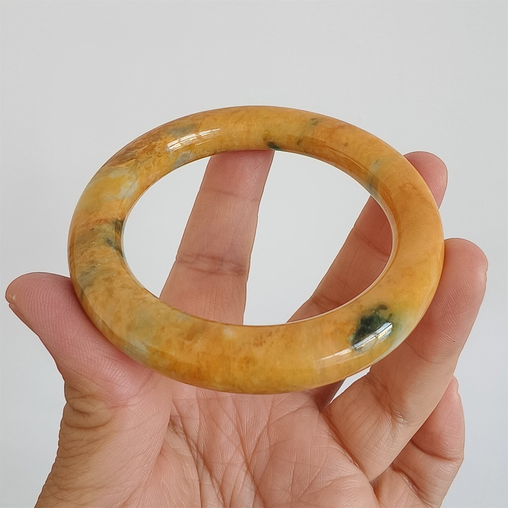 DDP | 52.4mm Certificated Dye Yellow Green Burmese Jadeite Round Band Bangle,Myanmar Jadeite Bangles,DIY Jewelry Supplies