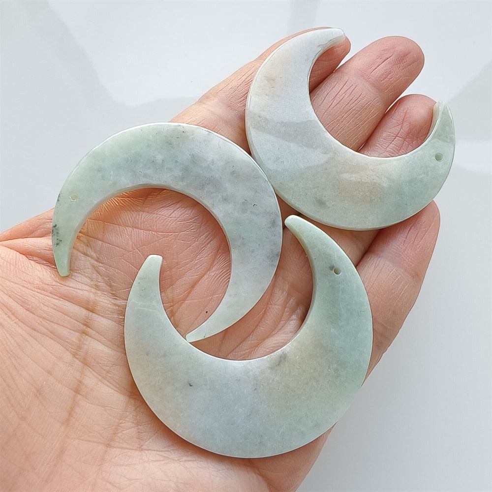 DDP | 3pcs 46-48.5X41.5-43.5X3.5mm Natural Certificated Type A Light Green Yellow Jadeite Crescent Pendant,Moon Pendant,DIY Jewelry Supplies