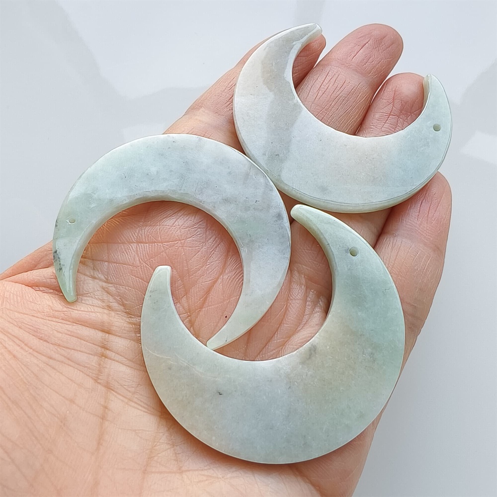 DDP | 3pcs 46-48.5X41.5-43.5X3.5mm Natural Certificated Type A Light Green Yellow Jadeite Crescent Pendant,Moon Pendant,DIY Jewelry Supplies
