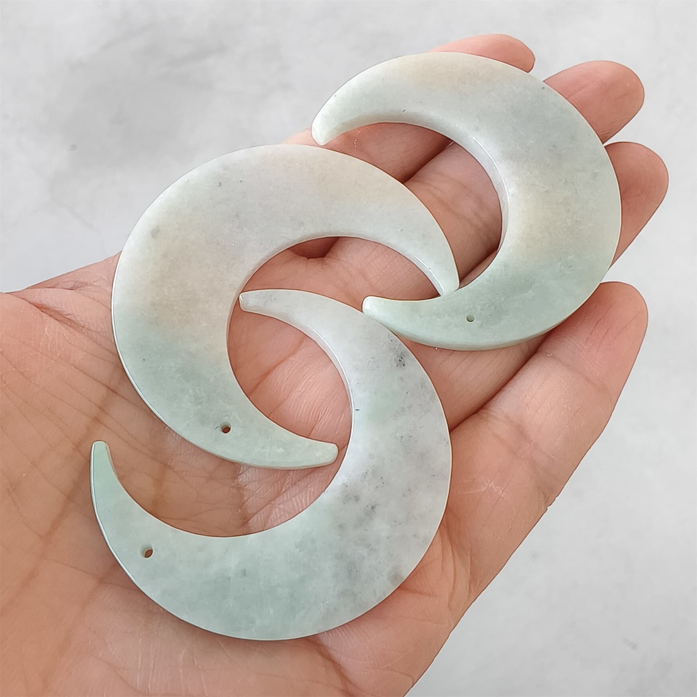 DDP | 3pcs 46-48.5X41.5-43.5X3.5mm Natural Certificated Type A Light Green Yellow Jadeite Crescent Pendant,Moon Pendant,DIY Jewelry Supplies
