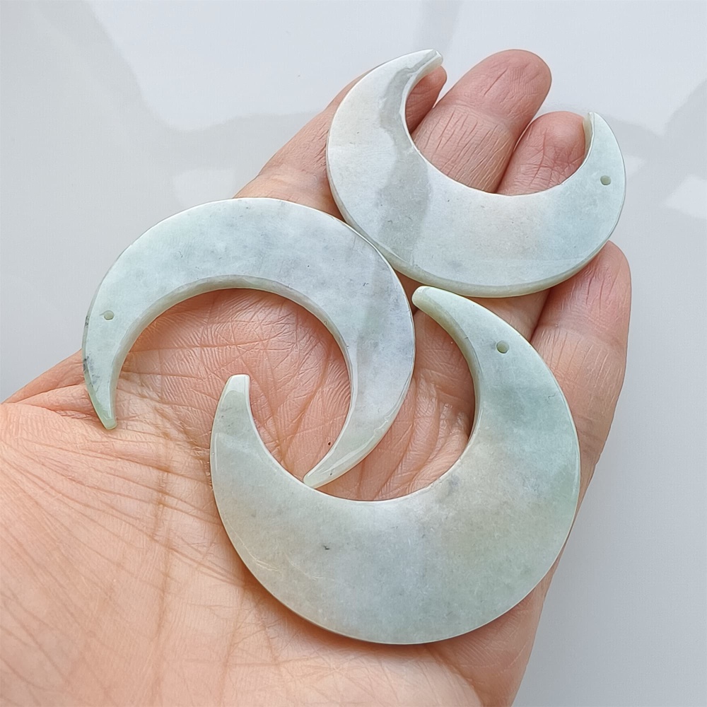 DDP | 3pcs 46-48.5X41.5-43.5X3.5mm Natural Certificated Type A Light Green Yellow Jadeite Crescent Pendant,Moon Pendant,DIY Jewelry Supplies
