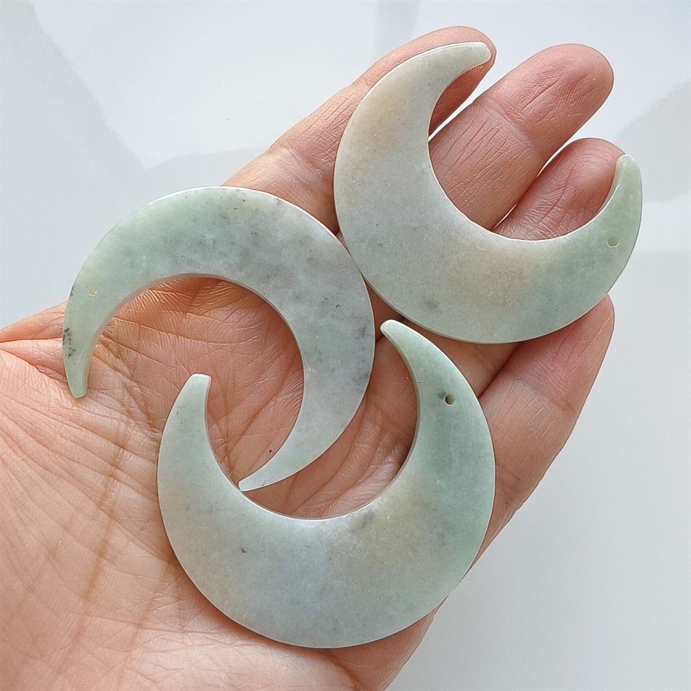 DDP | 3pcs 46-48.5X41.5-43.5X3.5mm Natural Certificated Type A Light Green Yellow Jadeite Crescent Pendant,Moon Pendant,DIY Jewelry Supplies