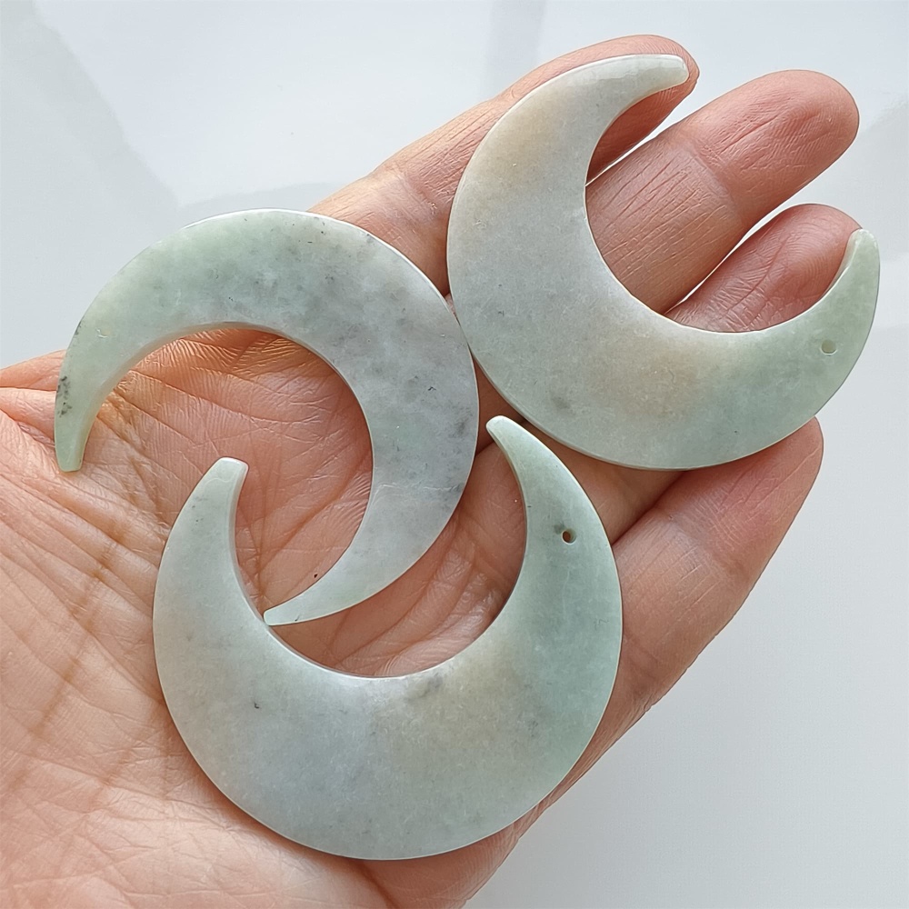 DDP | 3pcs 46-48.5X41.5-43.5X3.5mm Natural Certificated Type A Light Green Yellow Jadeite Crescent Pendant,Moon Pendant,DIY Jewelry Supplies