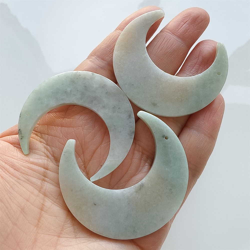DDP | 3pcs 46-48.5X41.5-43.5X3.5mm Natural Certificated Type A Light Green Yellow Jadeite Crescent Pendant,Moon Pendant,DIY Jewelry Supplies