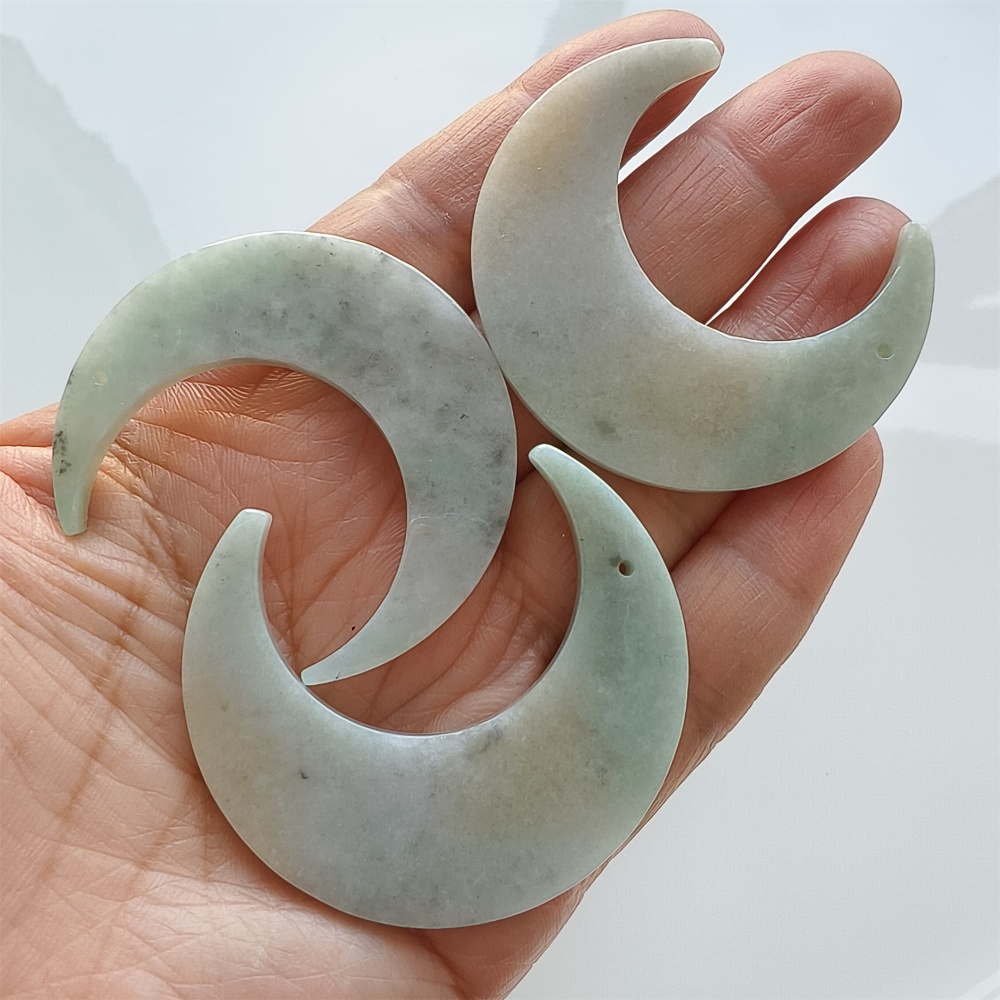 DDP | 3pcs 46-48.5X41.5-43.5X3.5mm Natural Certificated Type A Light Green Yellow Jadeite Crescent Pendant,Moon Pendant,DIY Jewelry Supplies