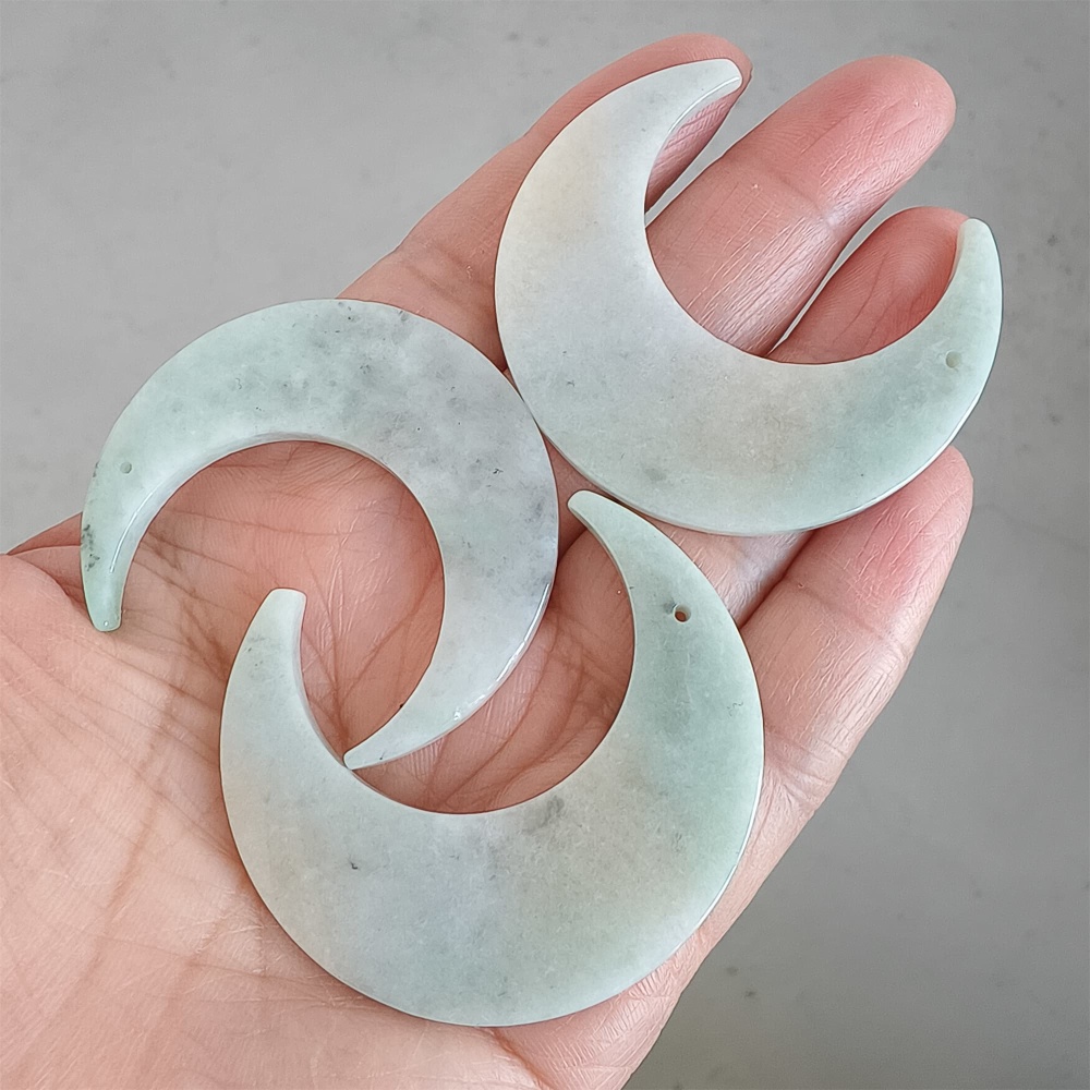 DDP | 3pcs 46-48.5X41.5-43.5X3.5mm Natural Certificated Type A Light Green Yellow Jadeite Crescent Pendant,Moon Pendant,DIY Jewelry Supplies
