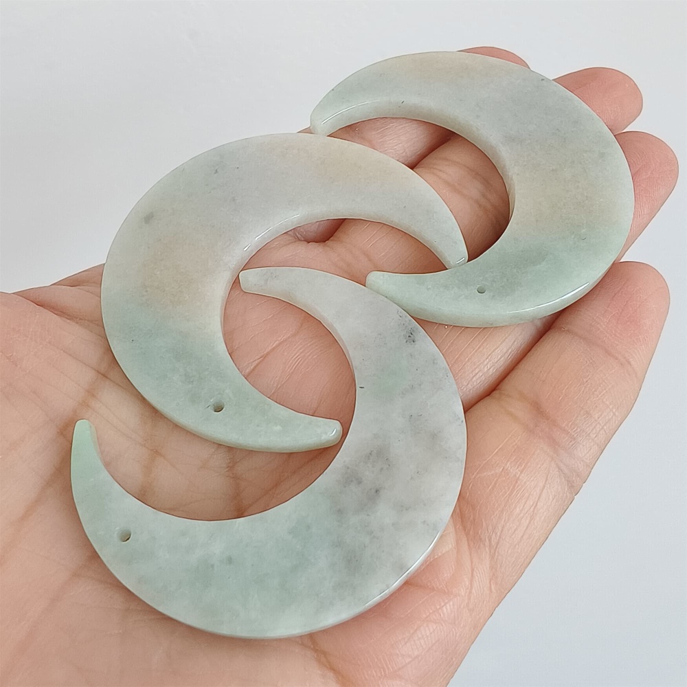 DDP | 3pcs 46-48.5X41.5-43.5X3.5mm Natural Certificated Type A Light Green Yellow Jadeite Crescent Pendant,Moon Pendant,DIY Jewelry Supplies