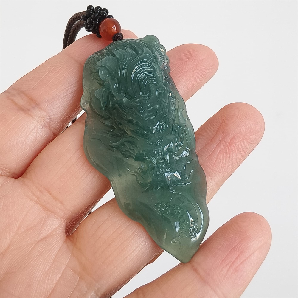 DDP | 60.8X28.6X8.7mm Natural Certificated Type A Untreated Icy Waxy Blue Watery Guatemalan Jadeite Dragon Pendant,DIY Jewelry Supplies