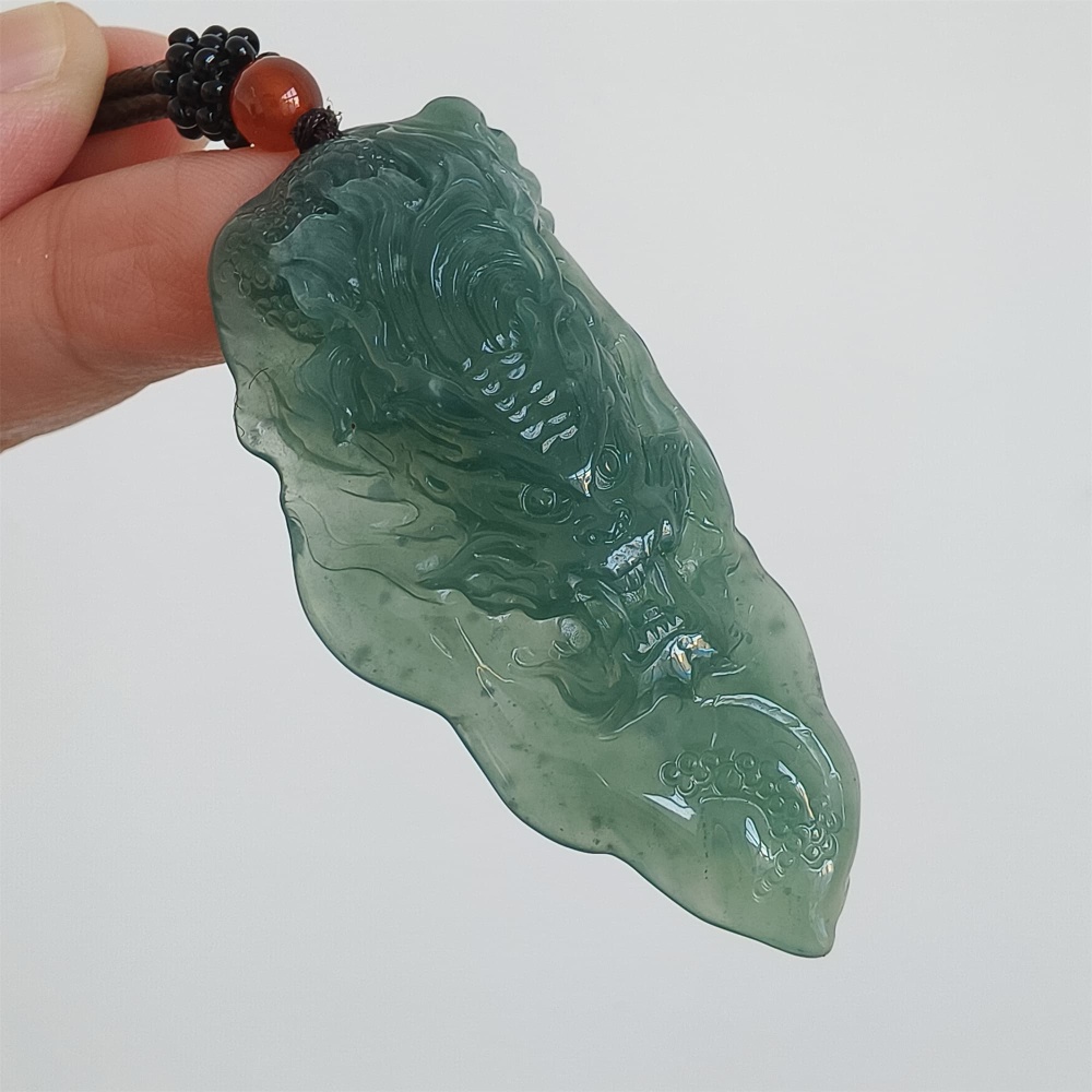 DDP | 60.8X28.6X8.7mm Natural Certificated Type A Untreated Icy Waxy Blue Watery Guatemalan Jadeite Dragon Pendant,DIY Jewelry Supplies
