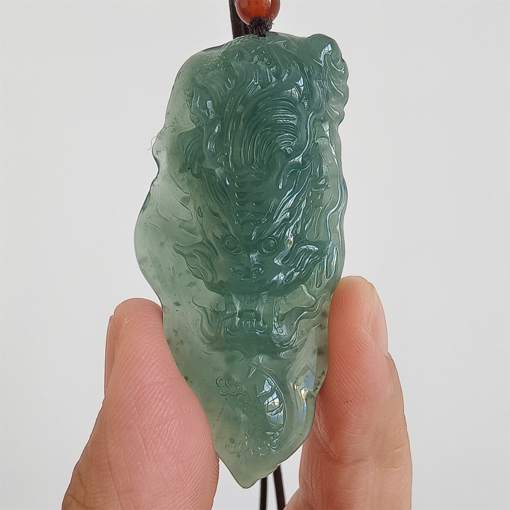 DDP | 60.8X28.6X8.7mm Natural Certificated Type A Untreated Icy Waxy Blue Watery Guatemalan Jadeite Dragon Pendant,DIY Jewelry Supplies