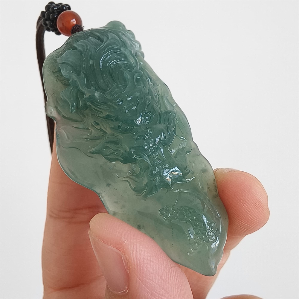 DDP | 60.8X28.6X8.7mm Natural Certificated Type A Untreated Icy Waxy Blue Watery Guatemalan Jadeite Dragon Pendant,DIY Jewelry Supplies