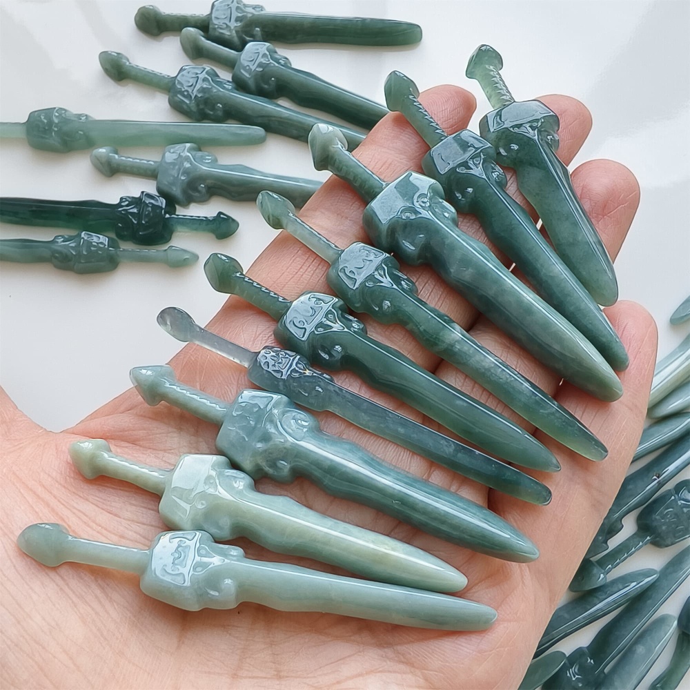 DDP | 1pc 55.7-69.6X7-15.2X5-5.5mm Natural Certificated Type A Icy Waxy Blue Watery Guatemalan Jadeite Sword Pendant,DIY Jewelry Supplies