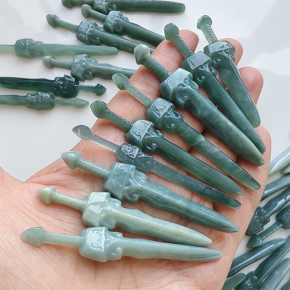 DDP | 1pc 55.7-69.6X7-15.2X5-5.5mm Natural Certificated Type A Icy Waxy Blue Watery Guatemalan Jadeite Sword Pendant,DIY Jewelry Supplies