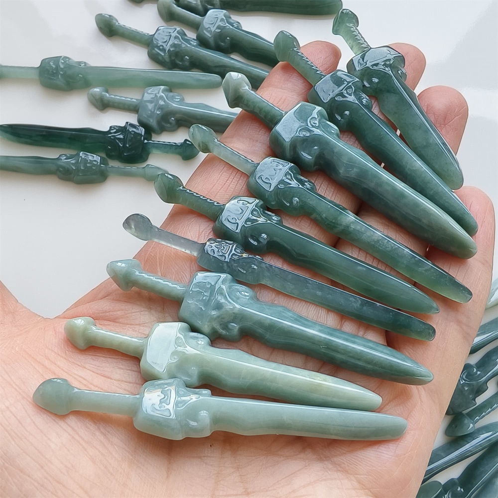 DDP | 1pc 55.7-69.6X7-15.2X5-5.5mm Natural Certificated Type A Icy Waxy Blue Watery Guatemalan Jadeite Sword Pendant,DIY Jewelry Supplies